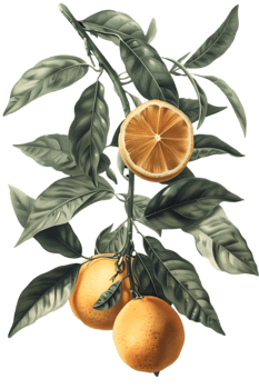 Vibrant Orange Citrus Fruit on a Branch with Green Leaves Transparent Background Illustration png