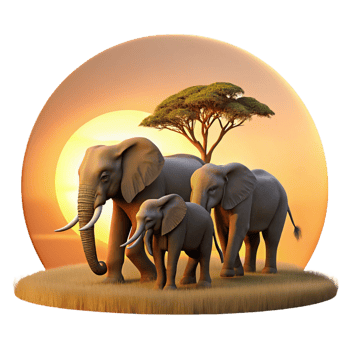 wonderful rustic A family of elephants walking across a savanna, their silhouettes bathed in the golden light of dawn, rendered in a warm, evocative style genuine png