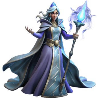 stunning contemporary A powerful sorceress with flowing robes and a staff topped with a glowing crystal, summoning a magical storm. Dramatic, stormy lighting. Fantasy art style 4K png
