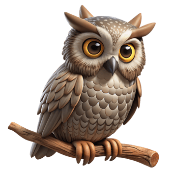 vibrant abstract A wise old owl perched on a branch, its feathers ruffled by a gentle breeze, depicted in a vintage, engraved style 4K png