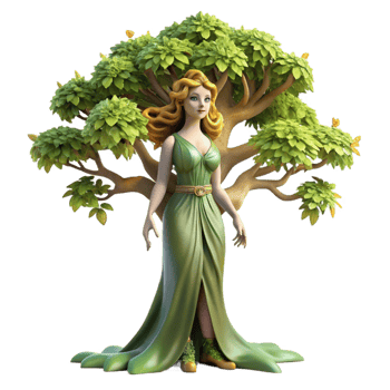 beautiful rustic An elegant dryad, merging seamlessly with an ancient oak tree, dappled sunlight filtering through the leaves. Soft, natural lighting. Pre-Raphaelite style exclusive png