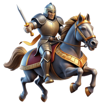 dramatic contemporary A medieval knight on horseback charging into battle, dynamic action, realistic detail, bright sunlight professional png