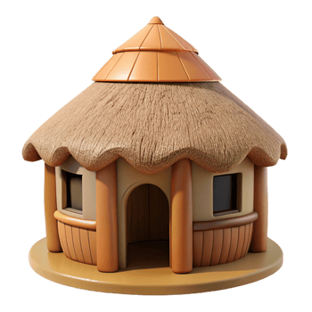 magnificent modern Mud hut, traditional African architecture, thatched roof, earthy tones, vernacular style genuine png