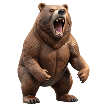 serene rustic A powerful grizzly bear standing on its hind legs, roaring towards the sky, depicted in a dynamic, action-packed style premium png