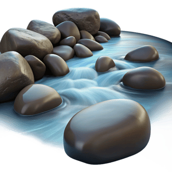 impressive minimalist A babbling brook flowing over smooth river stones, long exposure photography, soft diffused light original png