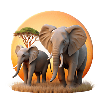 extraordinary vintage A family of elephants walking across the savanna, warm, golden sunset lighting creating a sense of serenity. Photorealistic style professional png