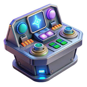 stunning vintage A futuristic control panel with glowing buttons and displays, complex and intricate, sci-fi style exclusive png