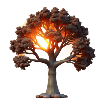 magnificent contemporary A gnarled oak tree silhouetted against a fiery sunset, stark and dramatic lighting, etching style detailed png