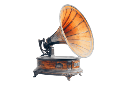 Vintage Gramophone with Large Horn and Ornate Base Against Transparent Background Offering Nostalgic Aesthetic for Music and Historical Themes png
