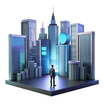 vibrant artistic A lone figure silhouetted against a backdrop of towering skyscrapers and holographic advertisements, in a moody, cinematic style original png