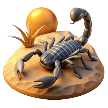 vibrant traditional A scorpion in the desert, harsh sunlight, detailed texture original png