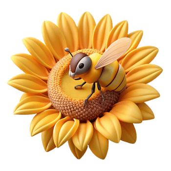 impressive creative A close-up of a bee collecting pollen from a sunflower, warm sunlight, detailed illustration style exclusive png