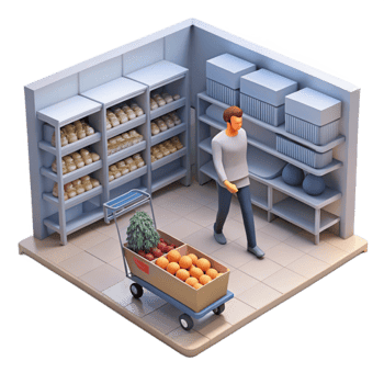 elegant abstract A lone figure scavenging for food in a deserted supermarket, dim lighting, gritty realism style, muted color palette, detailed textures genuine png