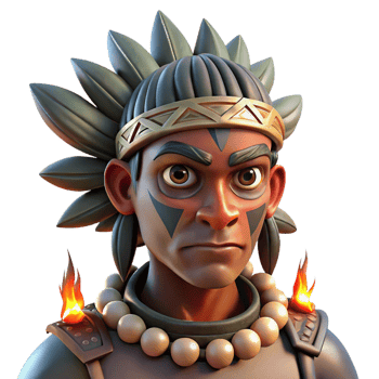 serene minimalist Portrait of a tribal warrior with elaborate face paint and headdress, lit by the flickering light of a campfire, in a stylized, ethnographic art style original png