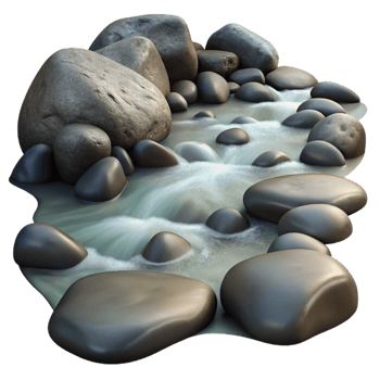 beautiful artistic A babbling brook flowing over smooth river stones, long exposure photography, soft diffused light 4K png