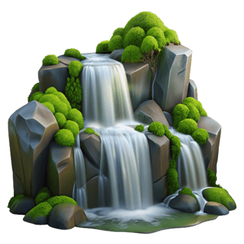 serene abstract A cascading waterfall flowing over smooth, mossy rocks, long exposure photography, serene lighting authentic png