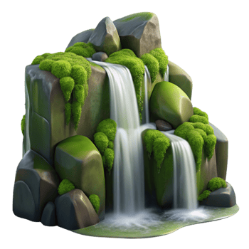 extraordinary vintage A cascading waterfall tumbling over smooth, moss-covered rocks, long exposure photography style, diffused natural light detailed png