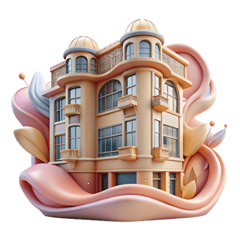 extraordinary minimalist Art Nouveau apartment building, flowing lines, floral motifs, soft pastel colors, decorative art style original png