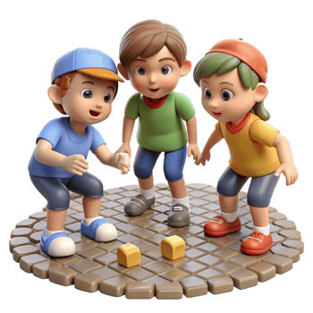 impressive modern A group of children playing knucklebones in a cobblestone street, natural lighting, genre painting style, detailed clothing textures detailed png