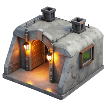 magnificent classic Underground bunker, concrete walls, dim artificial light, survivalist style authentic png