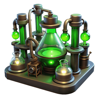 stunning abstract A mysterious steampunk laboratory filled with bubbling beakers, glowing tubes, and strange contraptions, lit by an eerie green light in a gothic style exclusive png