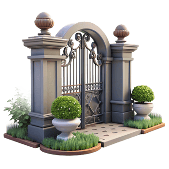 vibrant traditional A wrought-iron gate guarding an urban garden, intricate details, soft afternoon light, romantic atmosphere genuine png