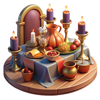 dramatic modern A medieval banquet scene with lavish food and drink, rich colors, renaissance painting style, warm candlelight authentic png