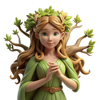 stunning rustic A graceful dryad with bark-like skin and flowing vines for hair, embracing a giant oak tree, bathed in dappled sunlight. Pre-Raphaelite style genuine png