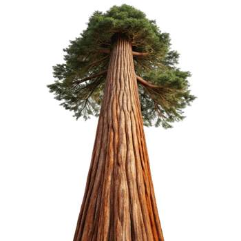 extraordinary contemporary A giant sequoia tree reaching towards the sky, its bark textured and weathered, with a majestic, nature photography style detailed png