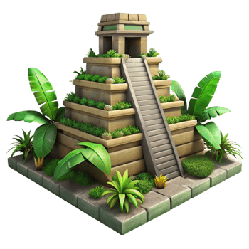 elegant creative A Mayan pyramid temple overgrown with jungle vegetation, dramatic lighting, ancient civilization. Archaeological, historical, realistic rendering original png