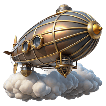 extraordinary abstract A steampunk zeppelin, soaring through the clouds, intricate details, bright sunlight, majestic style high resolution png