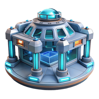wonderful creative Futuristic space station, modular design, glowing panels, nebula backdrop, sci-fi style high quality png