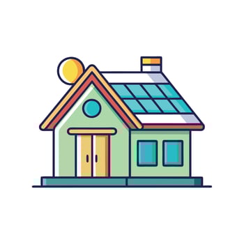 Charming House Featuring Solar Panels on Roof vector