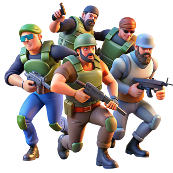 elegant minimalist A group of rebels fighting against heavily armed soldiers, dynamic action scene, gritty realism style, dramatic lighting, muted color palette detailed png
