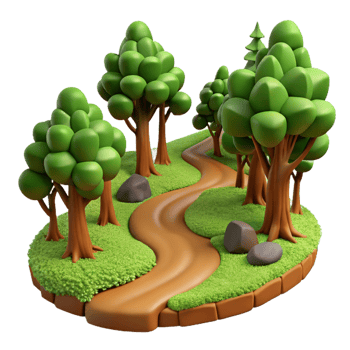 beautiful creative A winding dirt path through a dense forest, dappled sunlight, realistic style premium png
