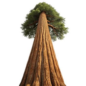 beautiful creative A giant sequoia tree reaching towards the sky, its bark textured and weathered, with a majestic, nature photography style professional png