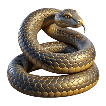 magnificent minimalist A coiled rattlesnake, scales gleaming in the dappled sunlight of a desert canyon, photorealistic style high quality png
