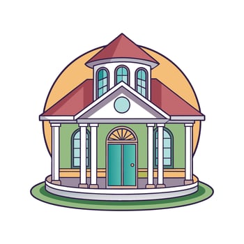 Charming Home with Round Porch Design vector