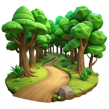 elegant traditional A winding dirt path through a lush green forest, dappled sunlight filtering through the canopy, Impressionist style detailed png