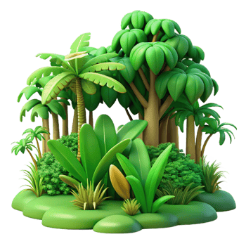 beautiful contemporary A lush tropical rainforest, vibrant green hues, humid atmosphere, vibrant style original png