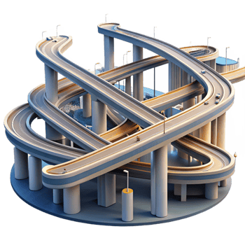 impressive contemporary An intricate network of elevated highways and overpasses, complex perspective, futuristic lighting, abstract style authentic png