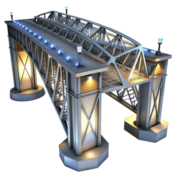 vibrant contemporary High-tech architecture bridge, exposed steel structure, intricate engineering, dramatic nighttime lighting, highly detailed, High-tech style 4K png