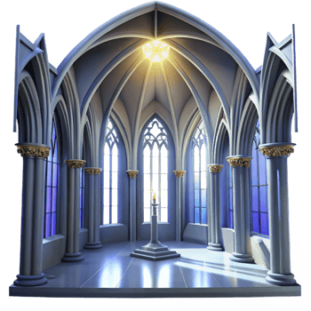 stunning traditional Gothic cathedral interior, stained glass windows depicting celestial scenes, ethereal light beams, highly detailed, Gothic style original png