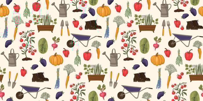 Gardening, vegetables, herbs, garden stuff. Seamless pattern. design vector