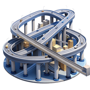 serene traditional An intricate network of elevated highways and overpasses, complex perspective, futuristic lighting, abstract style high quality png