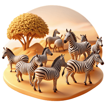 vibrant traditional A herd of zebras migrating across the African savanna, panoramic view, warm, dusty lighting exclusive png