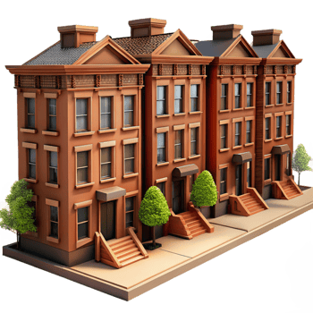 beautiful classic A row of brownstone buildings in a historic neighborhood, warm afternoon light, detailed architectural rendering, photorealistic style professional png