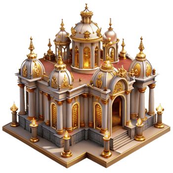 extraordinary contemporary A grand baroque palace with ornate gold decorations, warm candlelight, classical painting style high resolution png