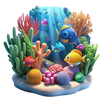 elegant creative A vibrant coral reef teeming with colorful fish, sunlight filtering through the water creating a magical atmosphere. Underwater photography style high quality png