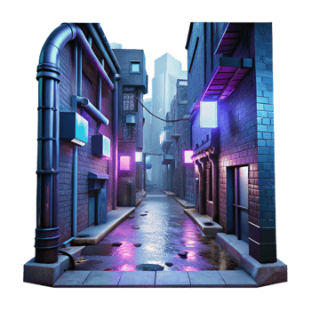 wonderful vintage Cyberpunk alleyway, neon signs, grimy textures, rainy night, dystopian style premium png